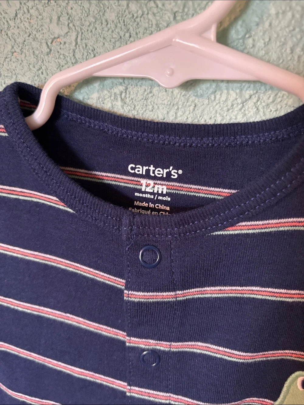 Carter's Baby Navy and Coral Striped Short Sleeve Romper Green Dino 12 mos NWT
